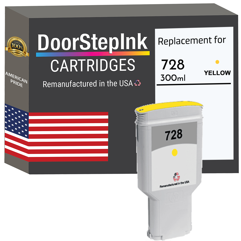 DoorStepInk Brand for HP 728 300mL (F9K15A) Yellow Remanufactured in the USA Ink Cartridges, F9K15A