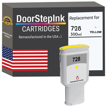 DoorStepInk Brand for HP 728 300mL (F9K15A) Yellow Remanufactured in the USA Ink Cartridges, F9K15A