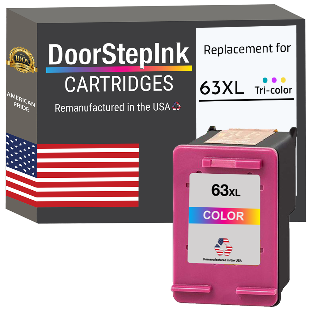DoorStepInk Brand for HP 63XL (F6U63AN) Tri-Color Remanufactured in the USA Ink Cartridges, F6U63AN